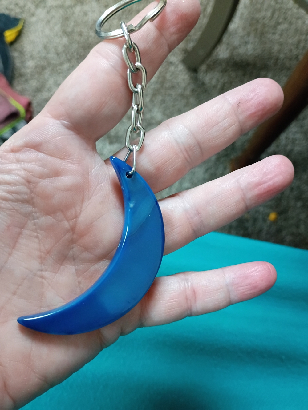 Agate Blue Crescent Moon Keychain